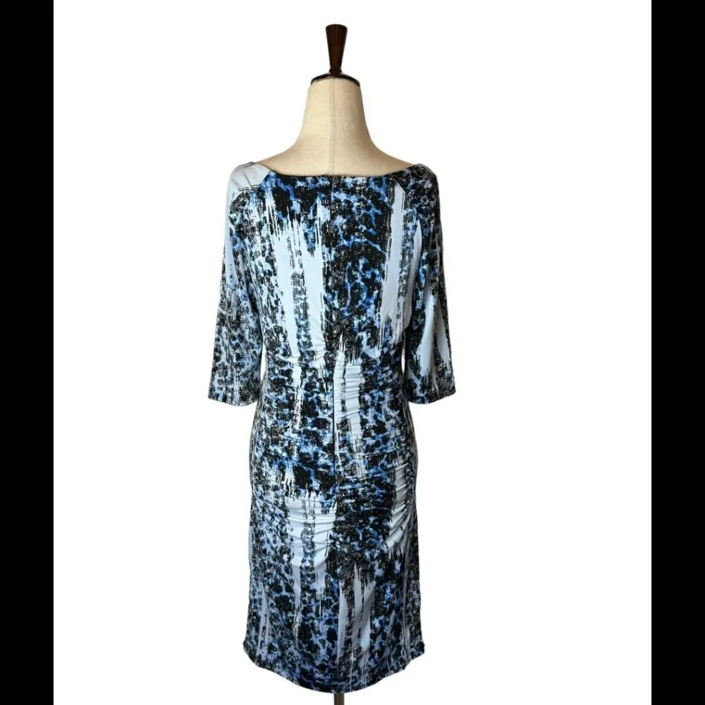 Carmen Marc‎ Valvo Dress Women 6 Blue Boat Neck Jersey Knit Ruched Sheath